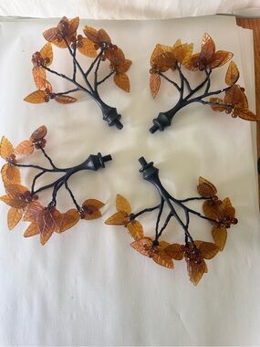 Vintage Pottery Barn Curtain Finials Amber Leaves